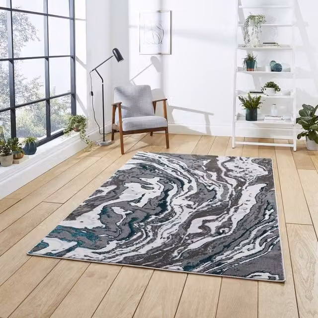 Terrys Modern Abstract Machine Woven Rectangular Rug in Grey and Green