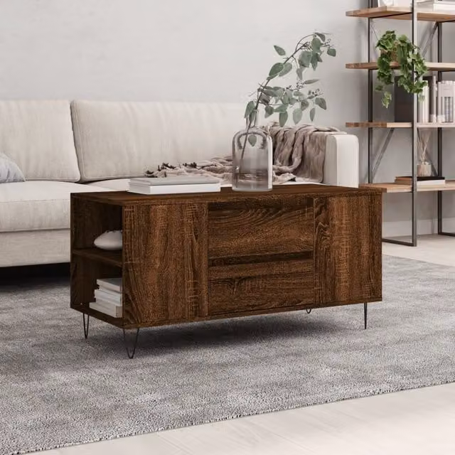 Berkfield Home Modern Brown Oak Coffee Table, W: 102 cm, D: 44.5 cm, H: 50 cm