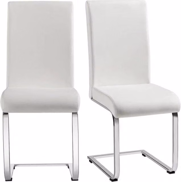 EONLION Set of 2 White Modern Dining Chairs with Synthetic Leather Padded Seats and Metal Cantilever Base, Height: 100 cm