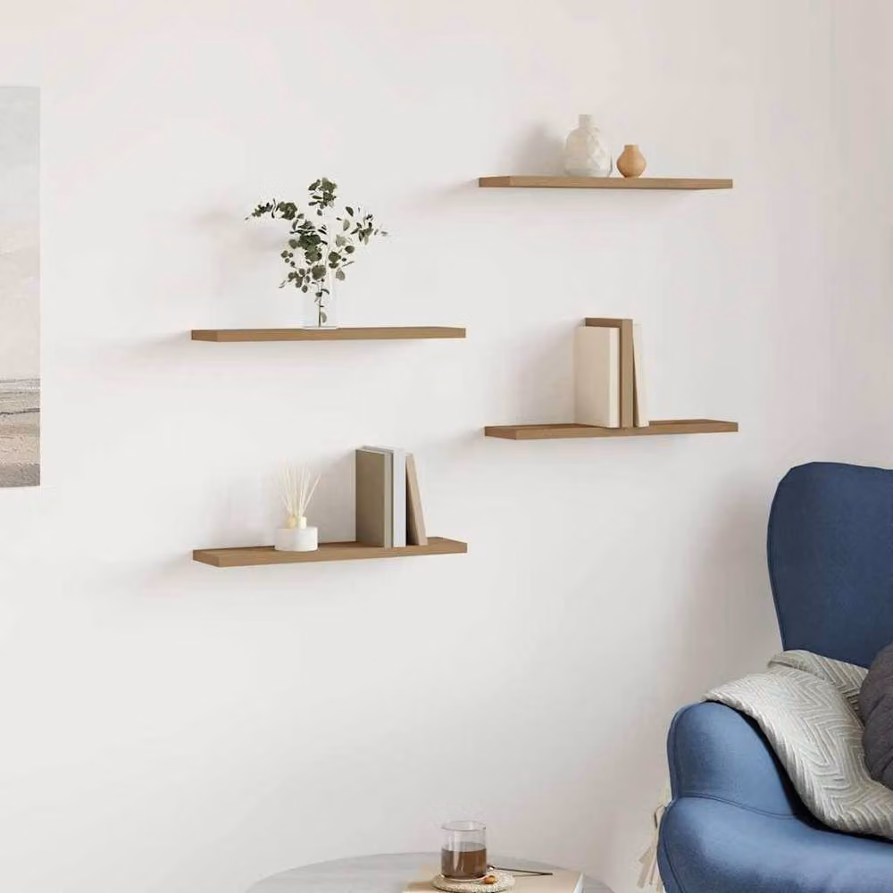 Berkfield Home Artisan Oak Wall Shelves, 4 Piece Set in Brown, W: 40 cm, D: 10 cm, H: 1.5 cm – 2