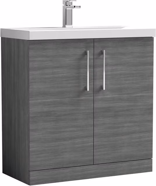 Balterley Contemporary Floor Standing Bathroom Vanity Unit with Mid-Edge Ceramic Basin, Anthracite Woodgrain Grey, W/D/H: 800 x 39 x 84 cm