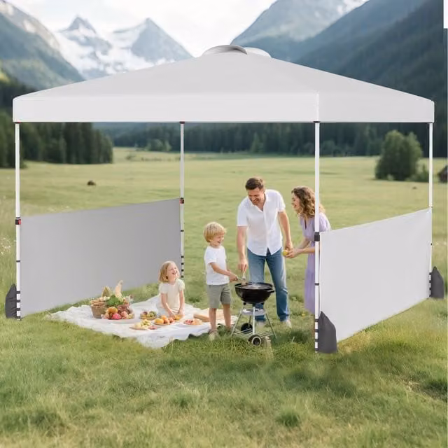 COSTWAY White Pop Up Canopy Tent with 2 Half Sidewalls, W: 300 cm, D: 300 cm, H: 266 cm