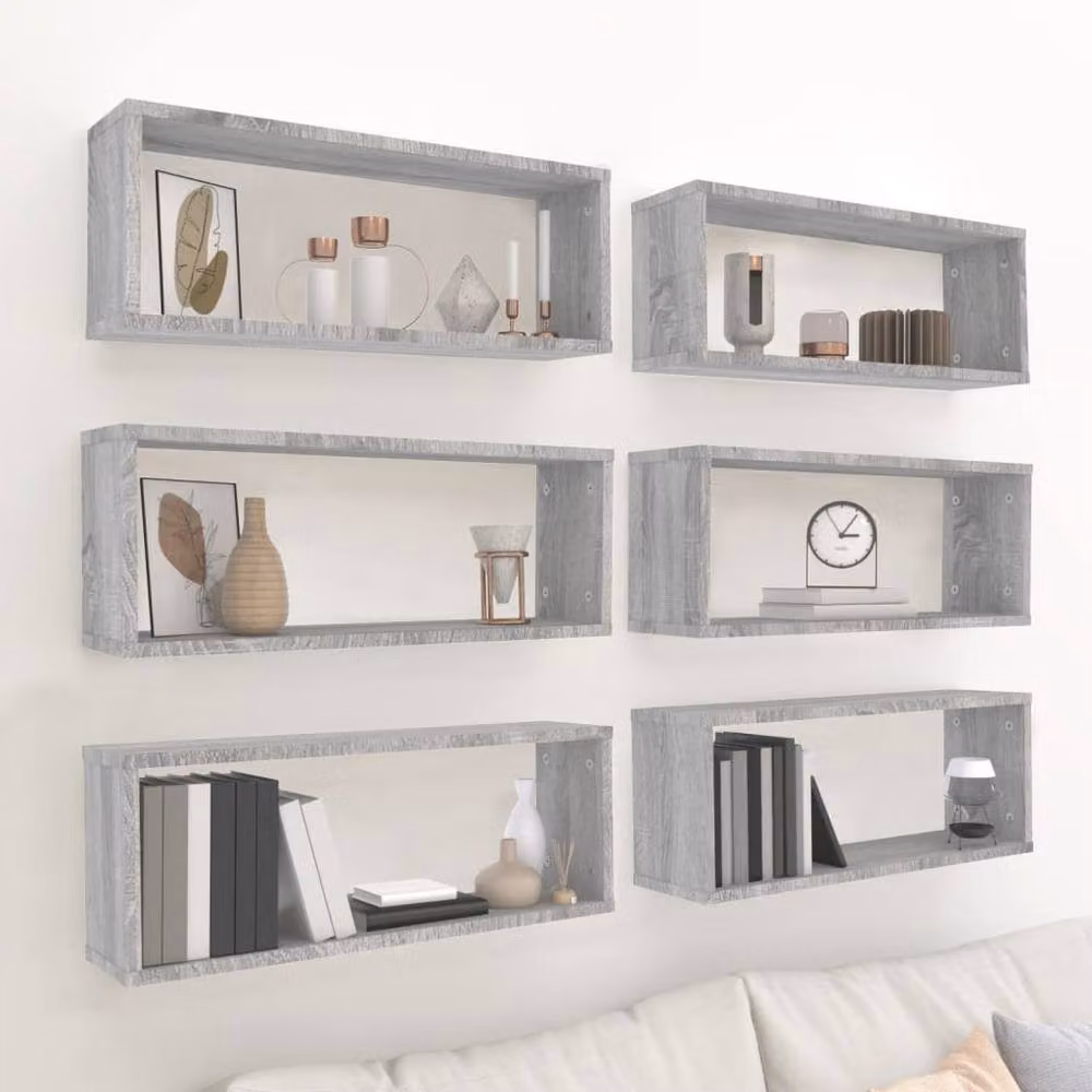 Berkfield Home Wall Cube Shelves, 6 Piece Set in Grey Sonoma, W: 60 cm, D: 15 cm, H: 23 cm – 2