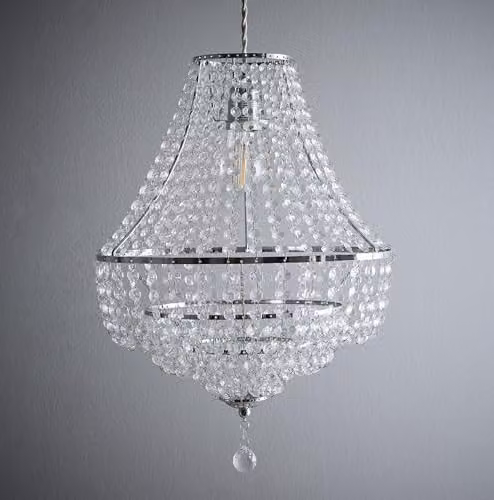 K LIVING Freya Chandelier Style Pendant Light with Acrylic Beads in Chrome and Transparent
