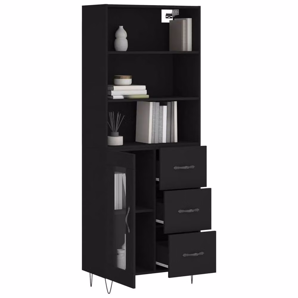 Berkfield Home Modern Black Highboard in Matt Engineered Wood, W/D/H: 69.5 x 34 x 180 cm – 3