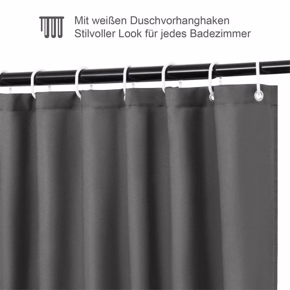 Nordara Extra Long Waterproof and Mould Resistant Shower Curtain in Grey, W/H: 180 x 200 cm – 3