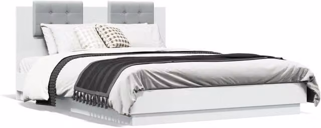Berkfield Home Upholstered Bed Frame in White, W/D/H: 140 x 200 cm