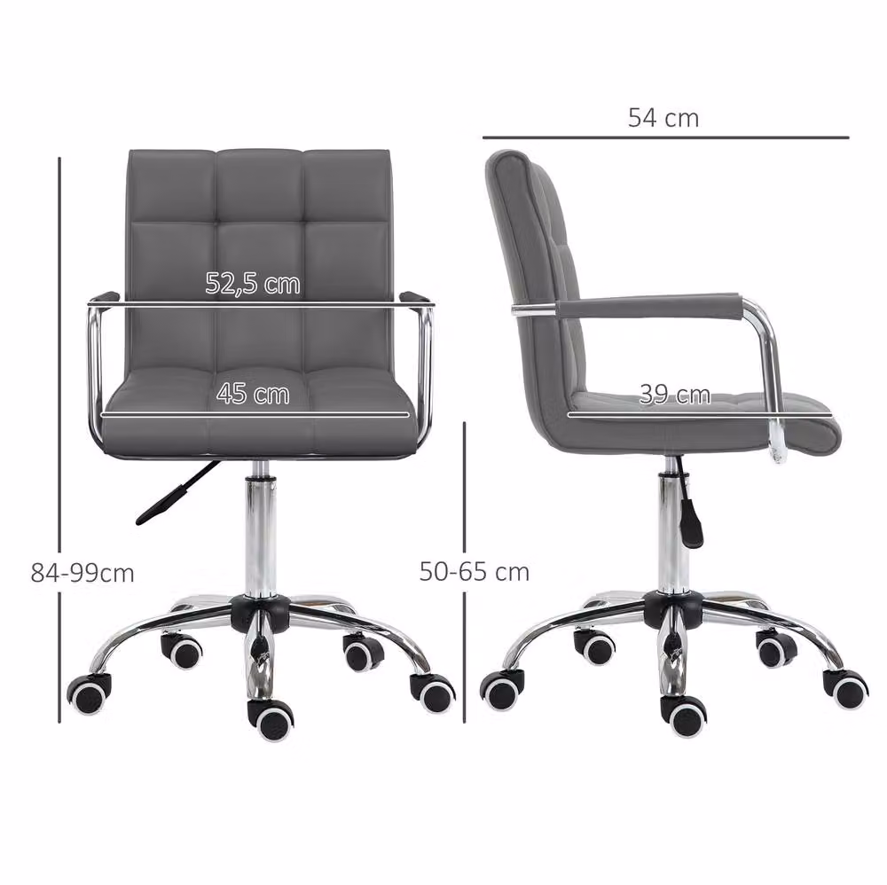 STILVORA Grey Faux Leather Swivel Task Chair with Metal Base and Armrests – 2