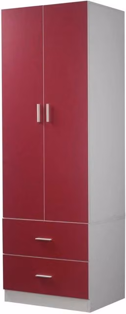 FORGEVIO Pink Wooden Compact Wardrobe with 2 Doors and 2 Integrated Drawers