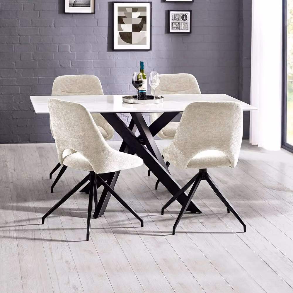 Cheshire Premium Bramwell Modern Rectangular Ceramic Dining Table in White, Black and Multicolour, Width: 160 cm – 2