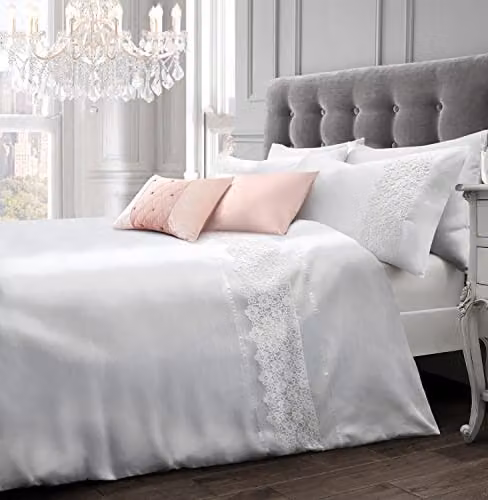 Intimates Nouvelle Lace Silk Duvet Cover Set, White, 180 x 200 cm