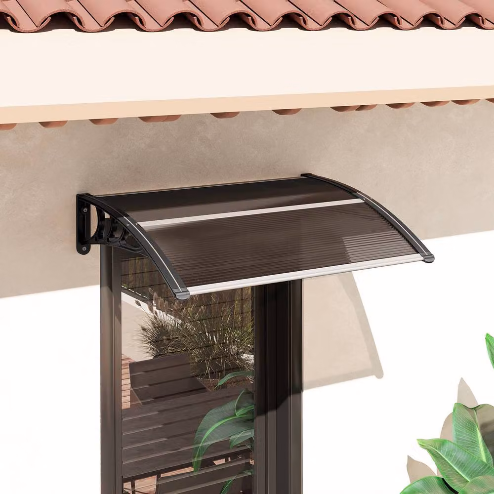 Outsunny Brown Front Door Canopy Awning Rain Shelter W: 120 cm, D: 75 cm, H: 23 cm – 9