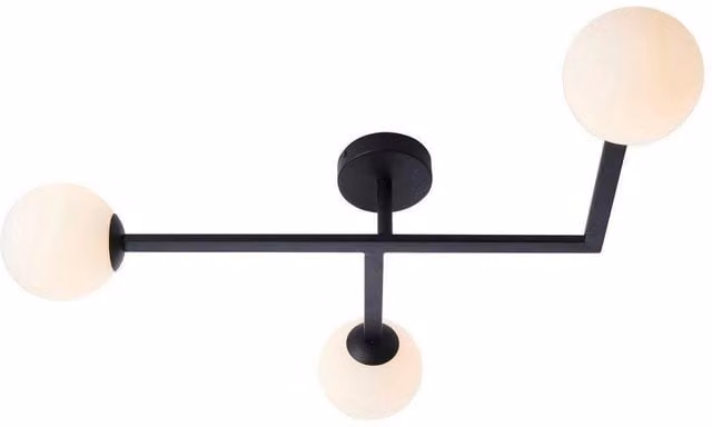 Netlighting RIOMAGGIORE Dimmable 3 Light Glass and Metal Semi Flush Bathroom Ceiling Lamp in Black