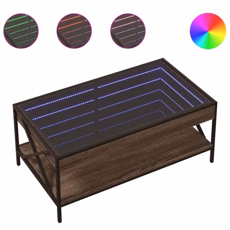 Berkfield Home Infinity LED Decorative Coffee Table in Brown Oak, W: 90 cm, D: 50 cm, H: 38 cm