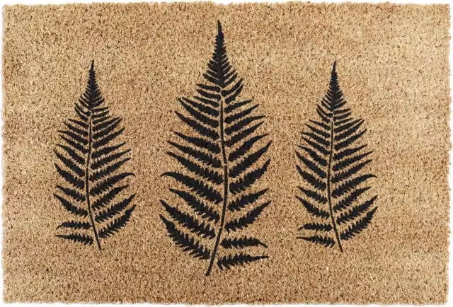 Artsy Mats Fern Leaf Non-Slip Coir and Natural Rubber Doormat, Brown