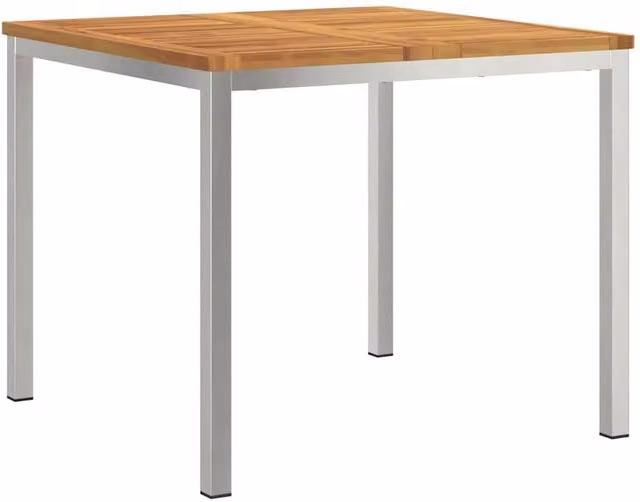 Berkfield Home Square Outdoor Dining Table in Brown Acacia Wood and Stainless Steel, W/D/H: 90 x 90 x 74.5 cm – 1