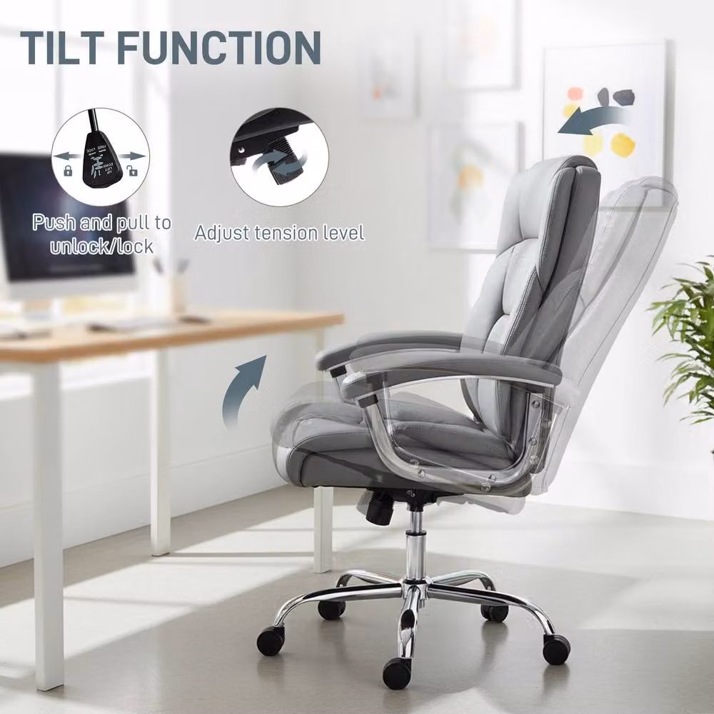STILVORA Grey Executive Office Chair with Headrest and Synthetic Leather Swivel Seat – 7