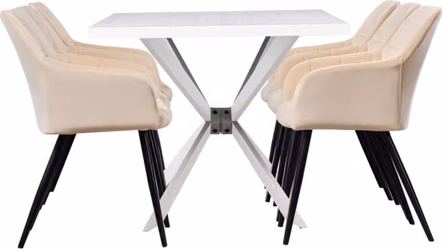 Life Interiors Camden Duke LUX Dining Set with Rectangular Table and 6 Chairs in Beige and White