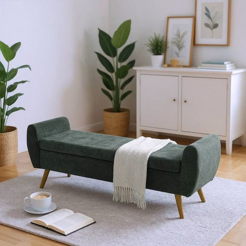 KORVIXA Green Fabric Storage Ottoman Bench, W/D/H: 152.4 x 45.72 x 53.34 cm – 4