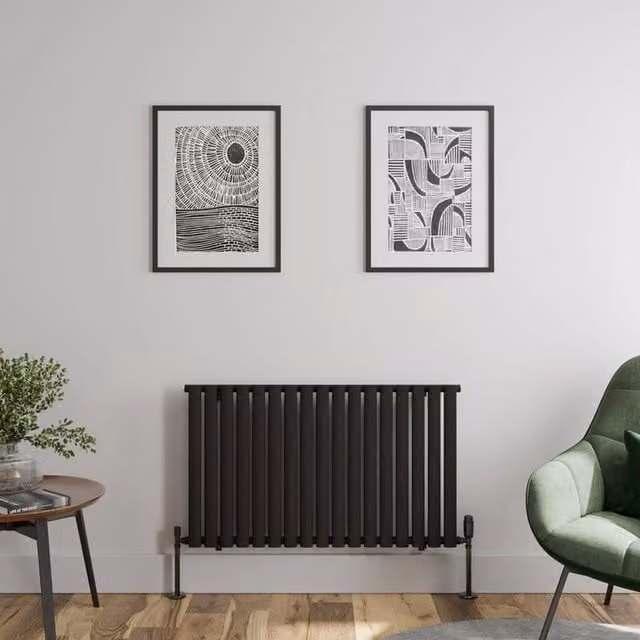 Temprazo Oval Tube Single Panel Horizontal Designer Radiator, Black, W/H: 102.0 x 60.0 cm
