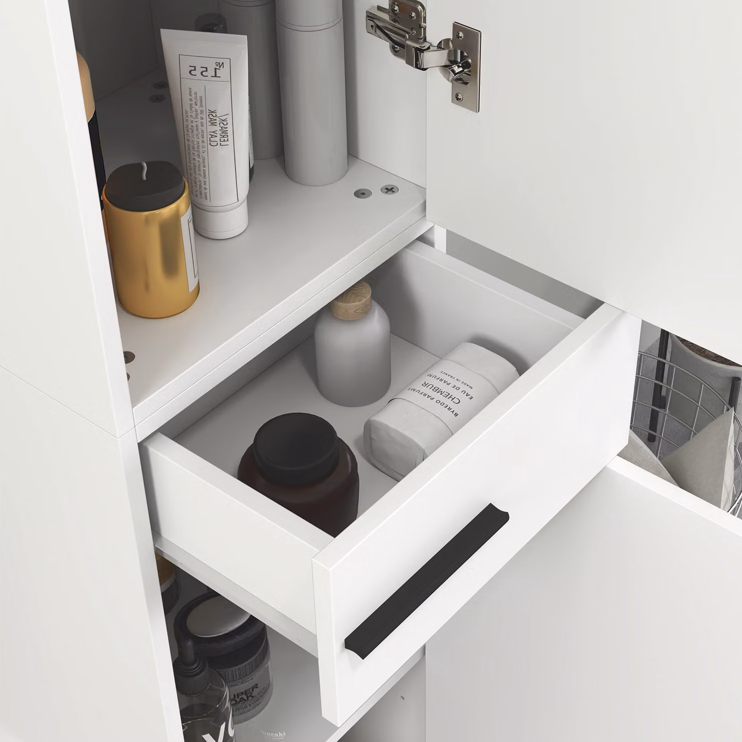 HOMCOM Modern Slim Freestanding Bathroom Storage Cabinet with Hinged Doors and Internal Shelves, White – 4