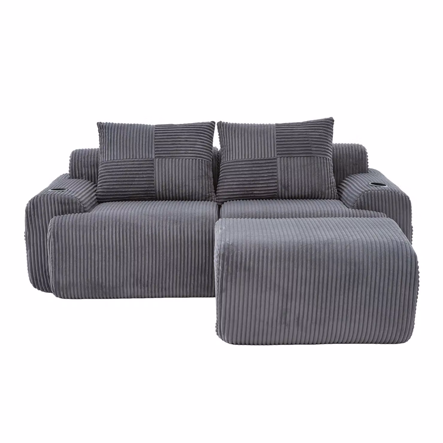 Aosom UK Modular 2-Seater L-Shape Sofa in Dark Grey Corduroy with Foam-Filled Plush Seats and Built-In Cup Holder, W: 174 cm, D: 200 cm, H: 80 cm – 2