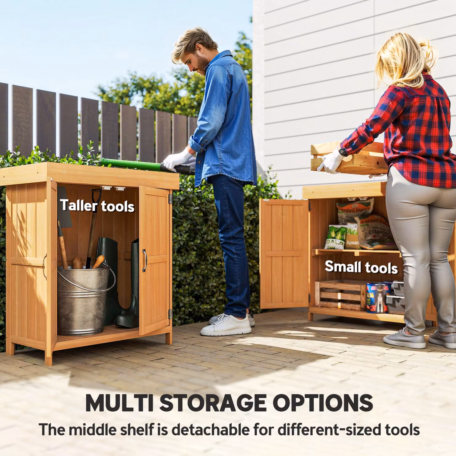 Outsunny Brown Wooden Outdoor Garden Storage Shed with Double Doors and Internal Shelving, W/D/H: 74.0 x 37.0 x 88.0 cm – 3