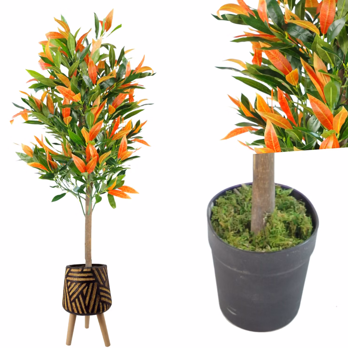 Pegdev 130cm Artificial Red and Green Ficus Tree with Rustic Planter – 4