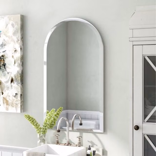 Biznest Frameless Arched Wall Mounted Mirror with Round Top in Silver