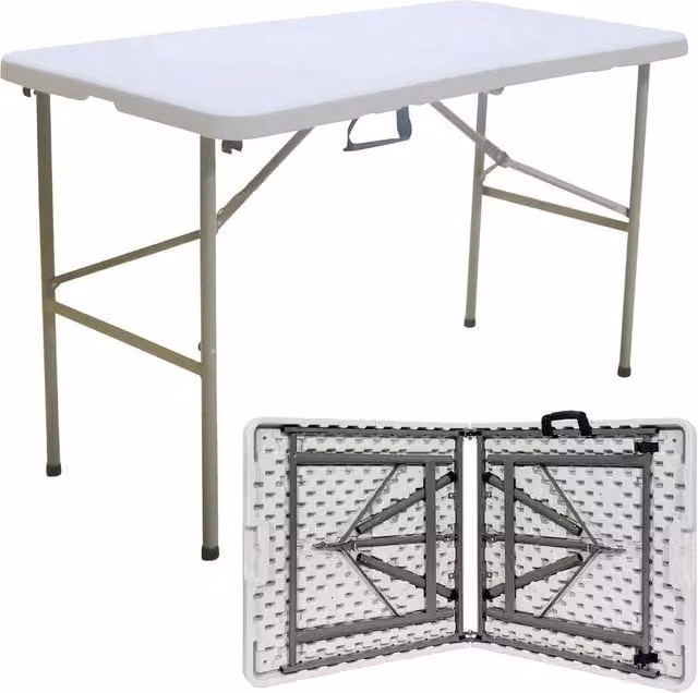 EONLION Heavy Duty Plastic Folding Table in White, Width: 100 cm
