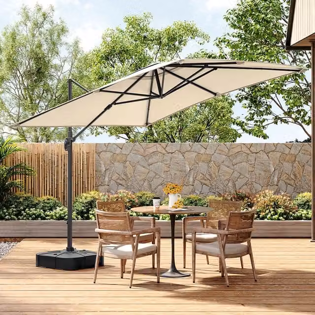 Livingandhome 3m Cantilever Parasol with Plastic Base in Beige