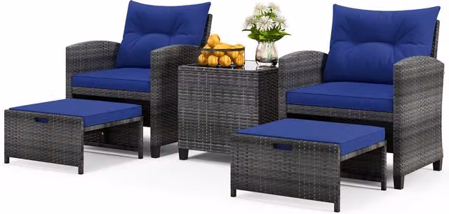 Costway 5 Piece Blue Rattan Patio Furniture Set