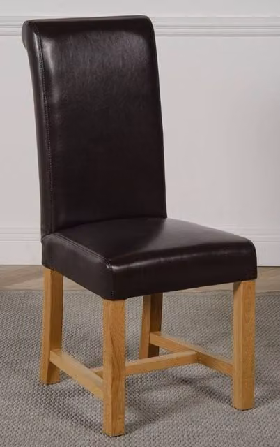 Thats Furniture Washington Brown Leather Dining Chairs with Oak Wood Legs