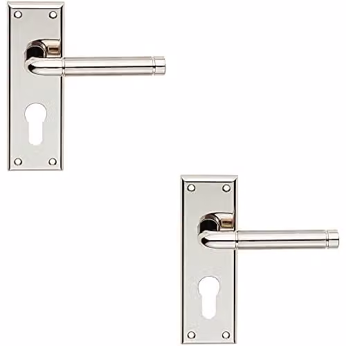 Loops Round Bar Lever on Euro Lock Backplate, 2 Pack, Polished Satin Nickel Silver, W: 150 mm x H: 50 mm