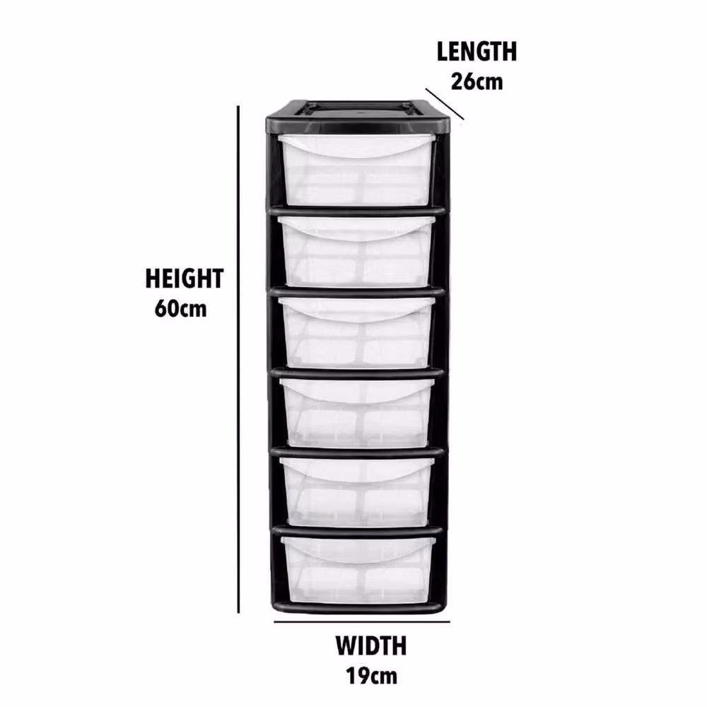 Flavora Small Tower Unit 6 Plastic Drawers in Black W/D/H: 50 x 50 x 50 cm – 2