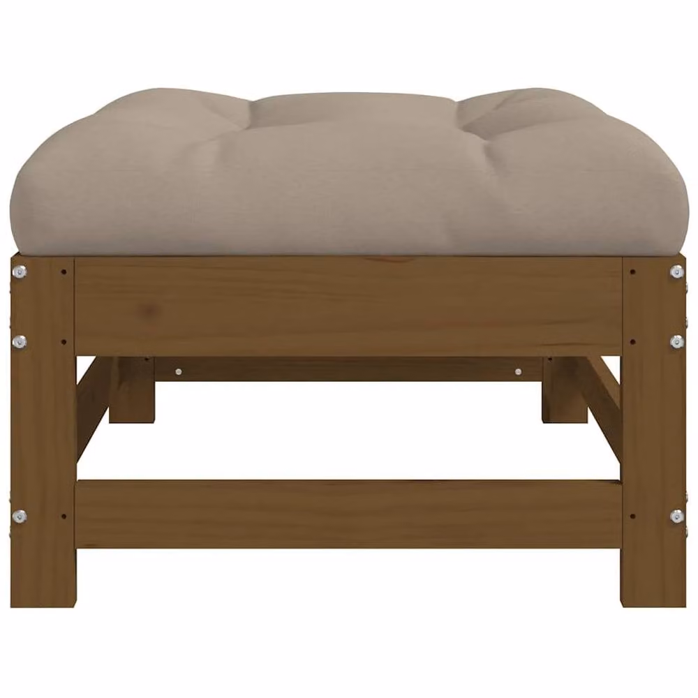 Berkfield Home Rustic Garden Footstool with Cushion in Honey Brown Solid Pine Wood – 3