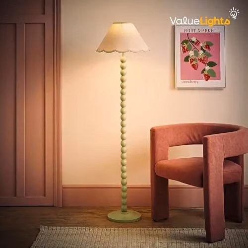 ValueLights Bobbins Green Floor Lamp with Fabric Shade and Wood Base – 2