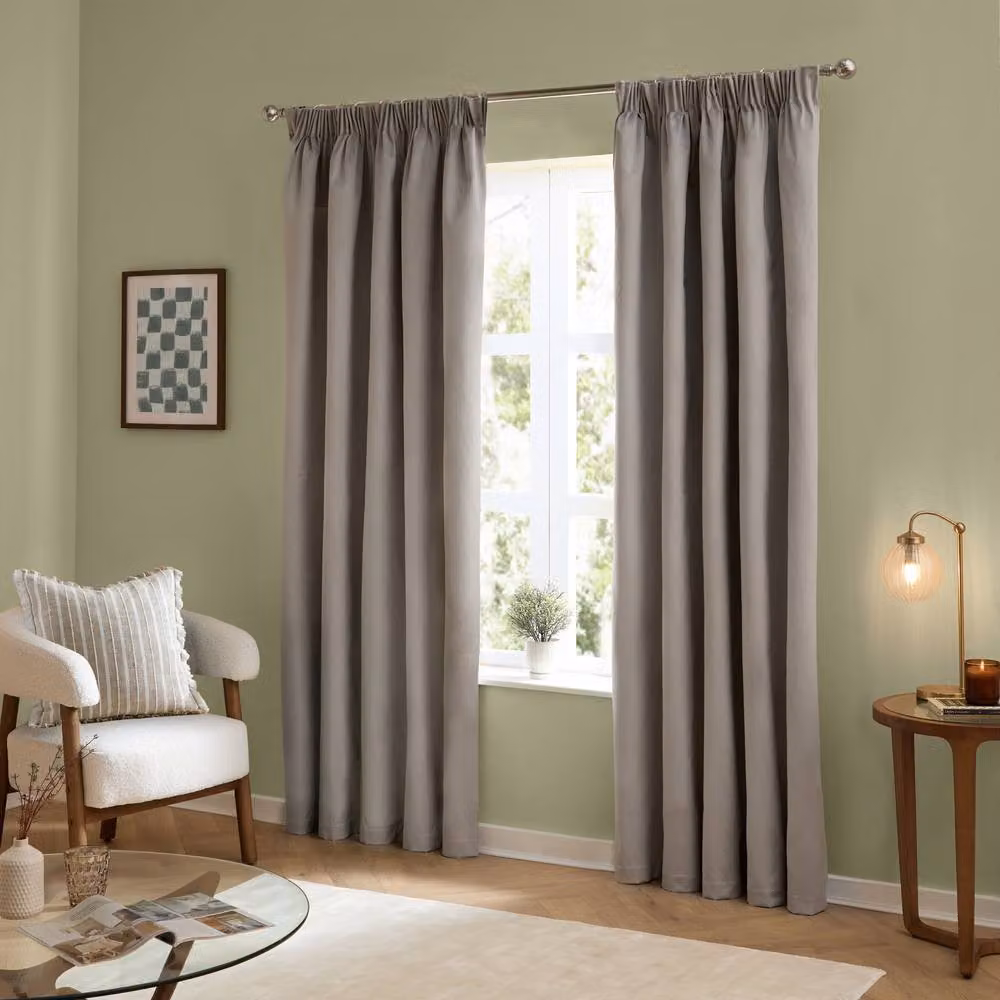 Furn Silver Velvet Room Darkening Pencil Pleat Curtain Pair, Width: 117 cm, Drop: 137 cm – 2