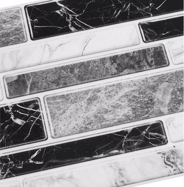 Livingandhome 20 Piece Self-Adhesive Marble Effect Wall Tile Stickers in Black, Grey and White