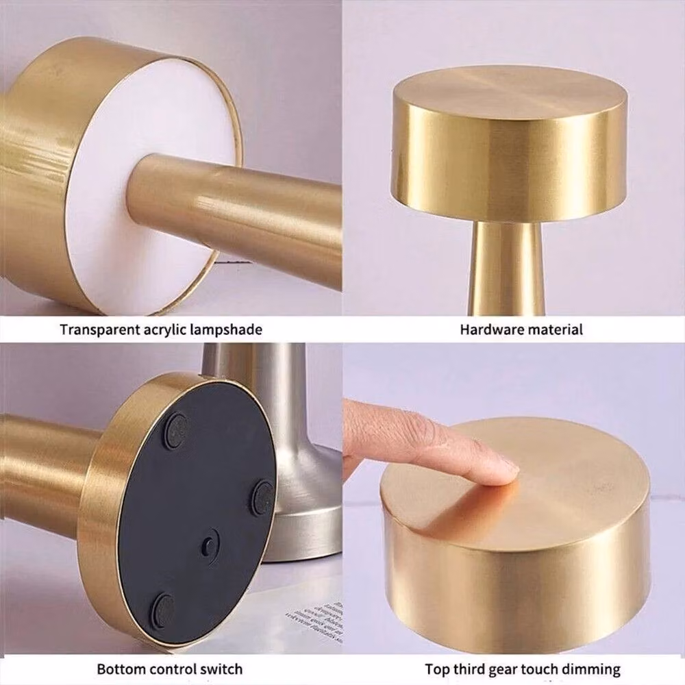SPETLEK Dimmable LED Table Lamp with USB Rechargeable Battery in Gold/Brass – 4