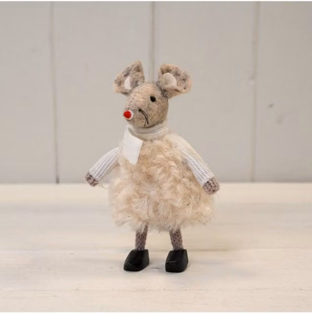 KDMD Fabric Mouse in White Dress and Clogs for Tabletop Decoration