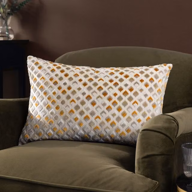 Paoletti Lexington Geometric Gold Velvet Rectangular Cushion W/H: 40 x 60 cm – 2