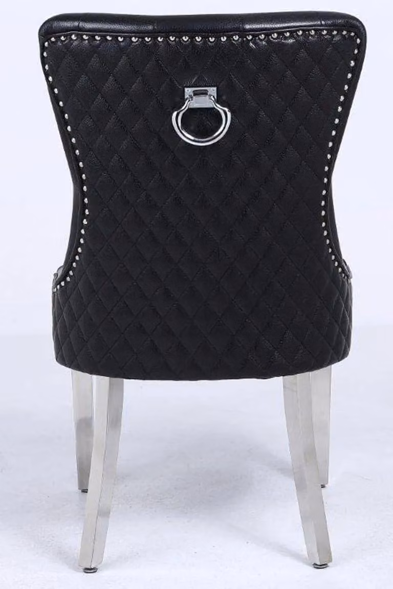 Modernique Aire High Back Dining Chairs, Set of 2, Black Leather with Chrome Legs