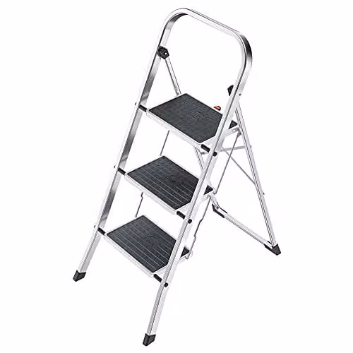Hailo K30 3-Step Aluminium Household Steps in Black and Silver with 150 kg Capacity