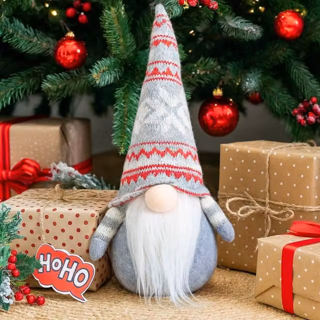 Voltico Christmas Gnome Decoration, Small Scandinavian Plush Gonk Ornament in White, Red and Grey, Height: 25 cm