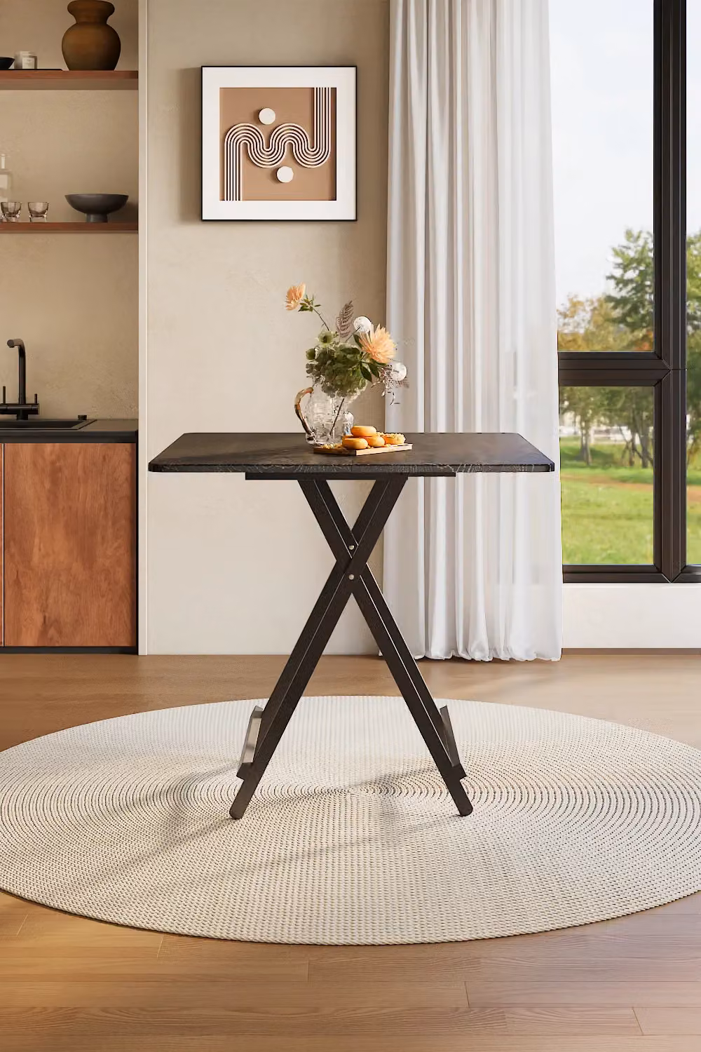 Living and Home Black Folding Wooden Square Dining Table, W/D/H: 80 x 80 x 74 cm – 2