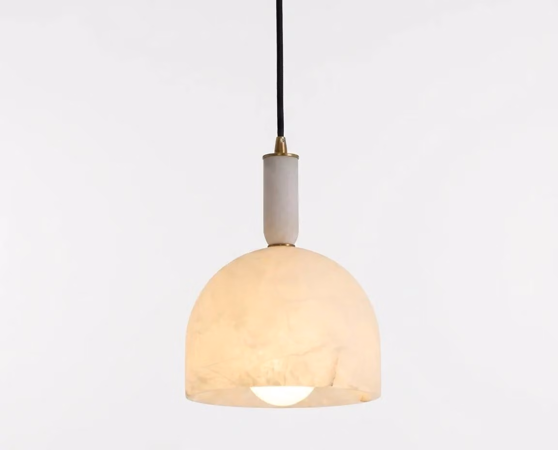 Araco Lumière Frozen Nuri Alabaster Pendant Light in White and Gold/Brass