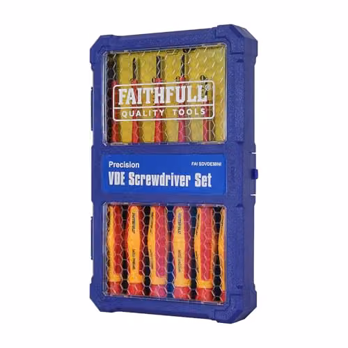 Faithfull 6 Piece Red VDE Precision Screwdriver Set in Chrome-Vanadium Steel – 5