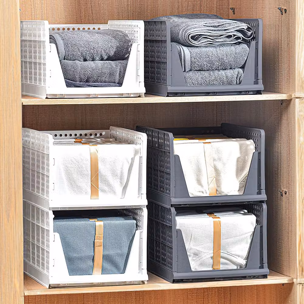 Living and Home 4-Piece Stackable Plastic Pull-Out Wardrobe Organiser Drawers in White – 2