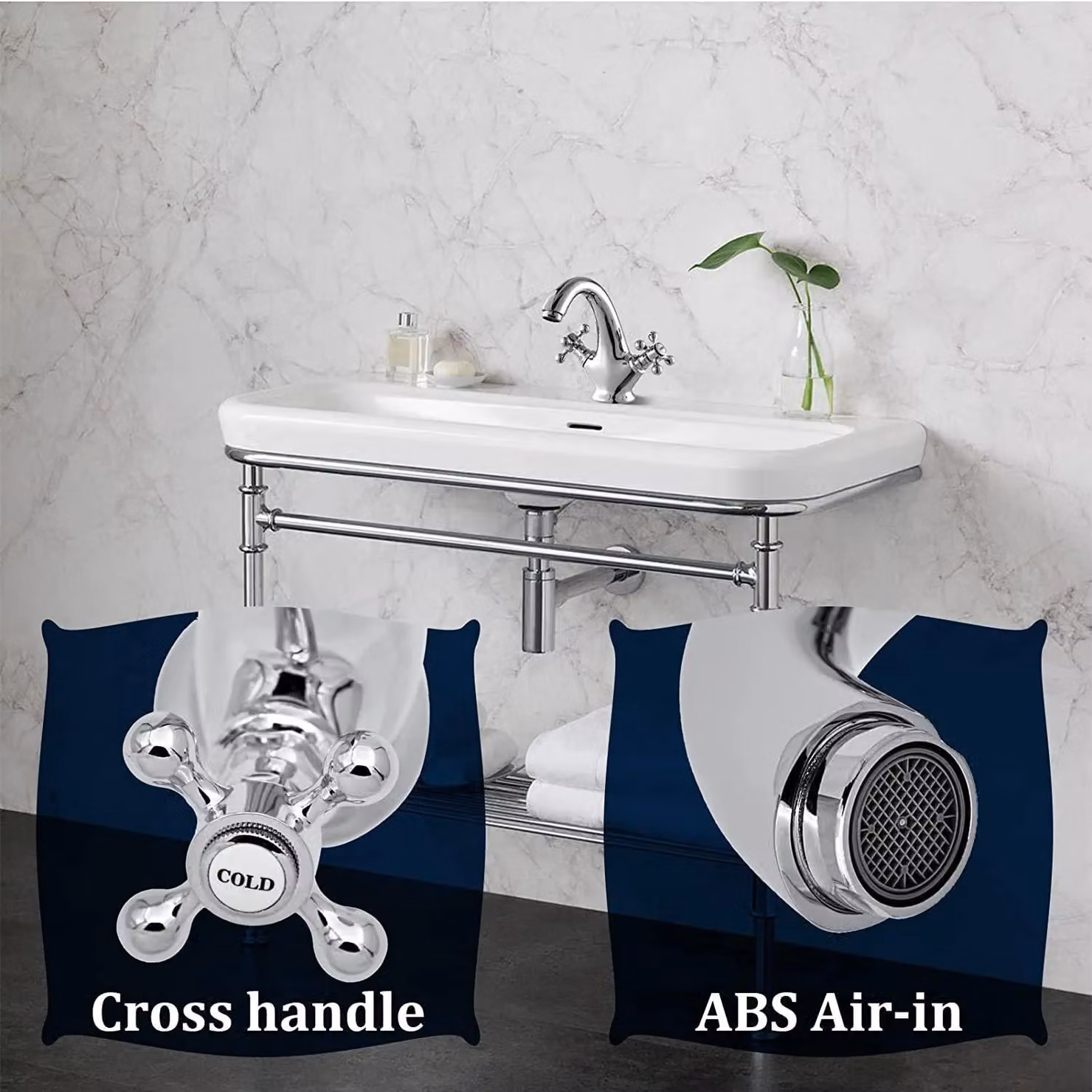 BATHWEST Victorian Brass Basin Mixer Taps with Chrome Cross Handles in Silver – 2